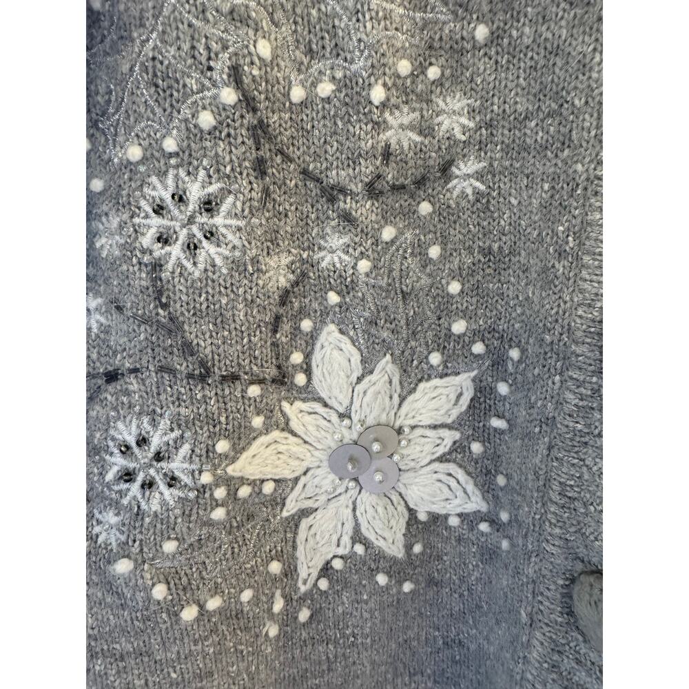 Christopher & Banks XL Gray Floral Cardigan Silk Rabbit Hair Blend - Picture 7 of 7